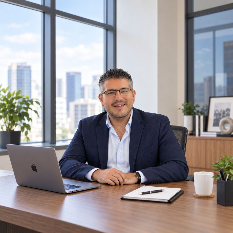 Israel Escobar, fundador y director de Impulsa tu marca B2B, en su oficina